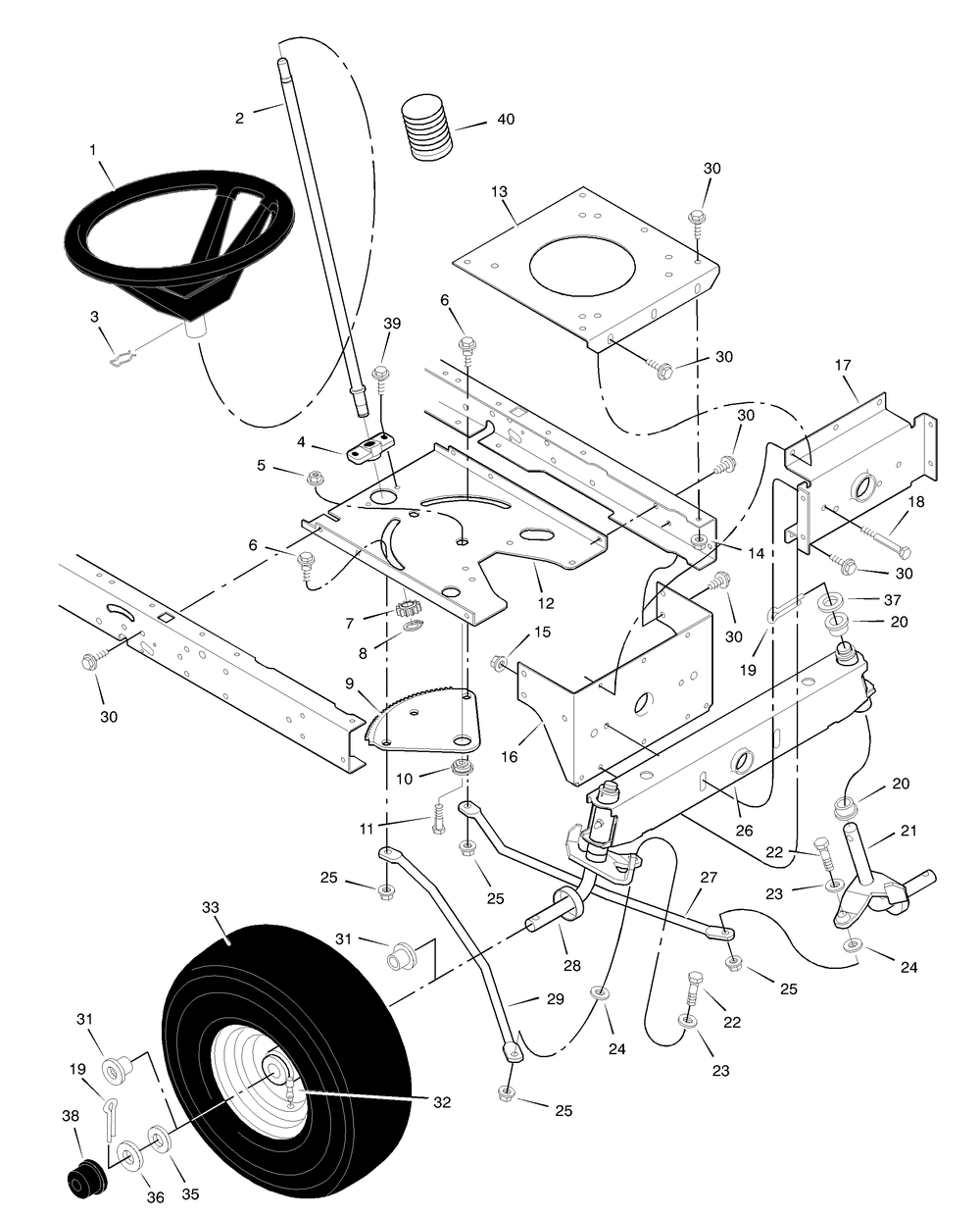 Steering Diagram and Parts List for 425002X99A 2003 Briggs and Stratton Lawn Tractor